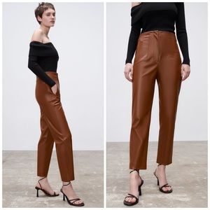 Zara Chestnut High Rise Faux Leather Slim Women’s Pant Sz M